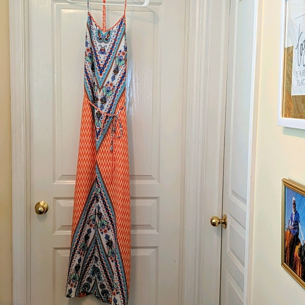 Orange and Blue Maxi Dress
